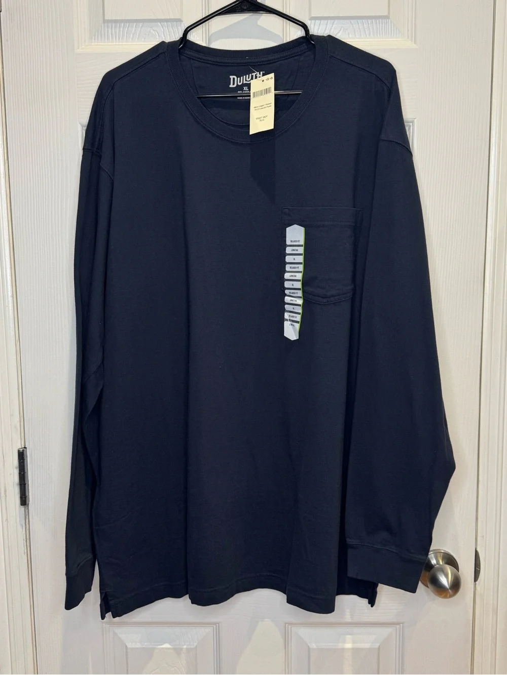 Duluth Trading Co Men's XL Longtail Tee Relaxed Fit Long Sleeve Crew Navy Blue
